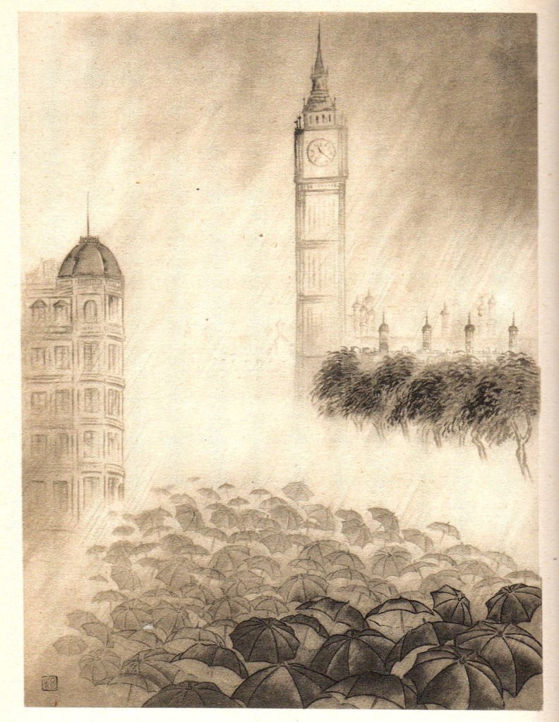 Umbrellas in the rain at Westminster